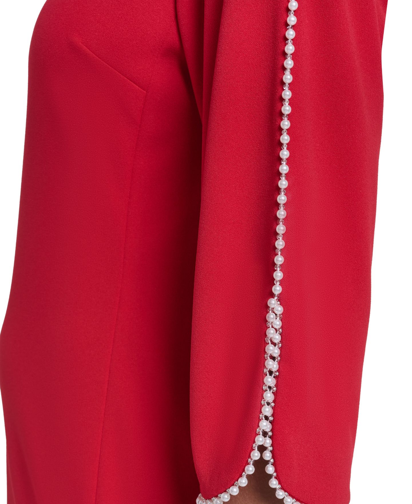 Женское платье KARL LAGERFELD PARIS Scuba Crepe Imitation Pearl Framing Boat Neck, цвет: Красный — фото 4