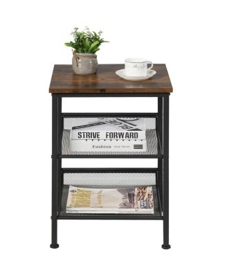 3 Tier Industrial End Table with Mesh Shelves and Adjustable Shelves