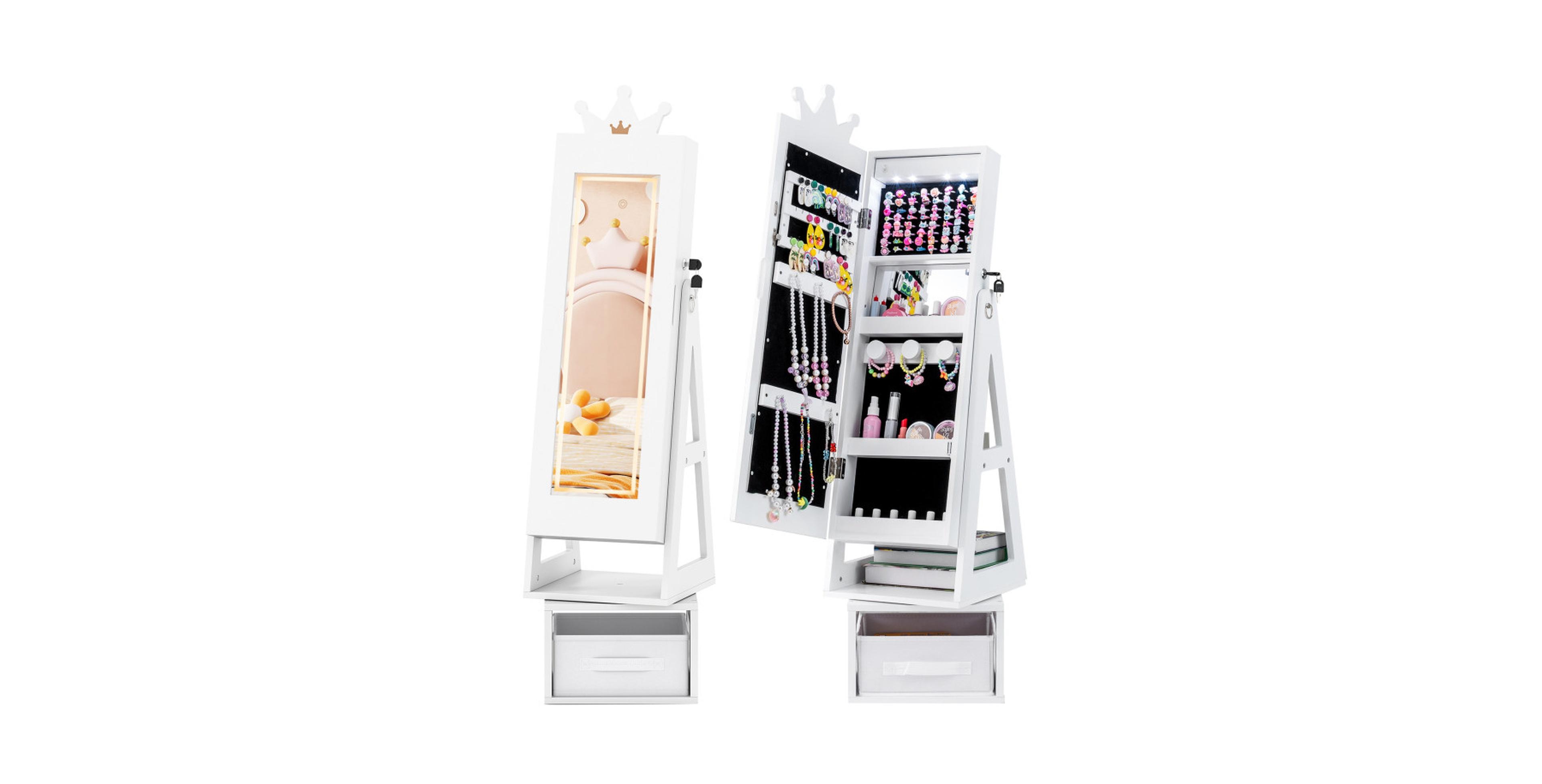 Gouun 3-in-1 Kids Jewelry Cabinet with Swivel Lighted Mirror