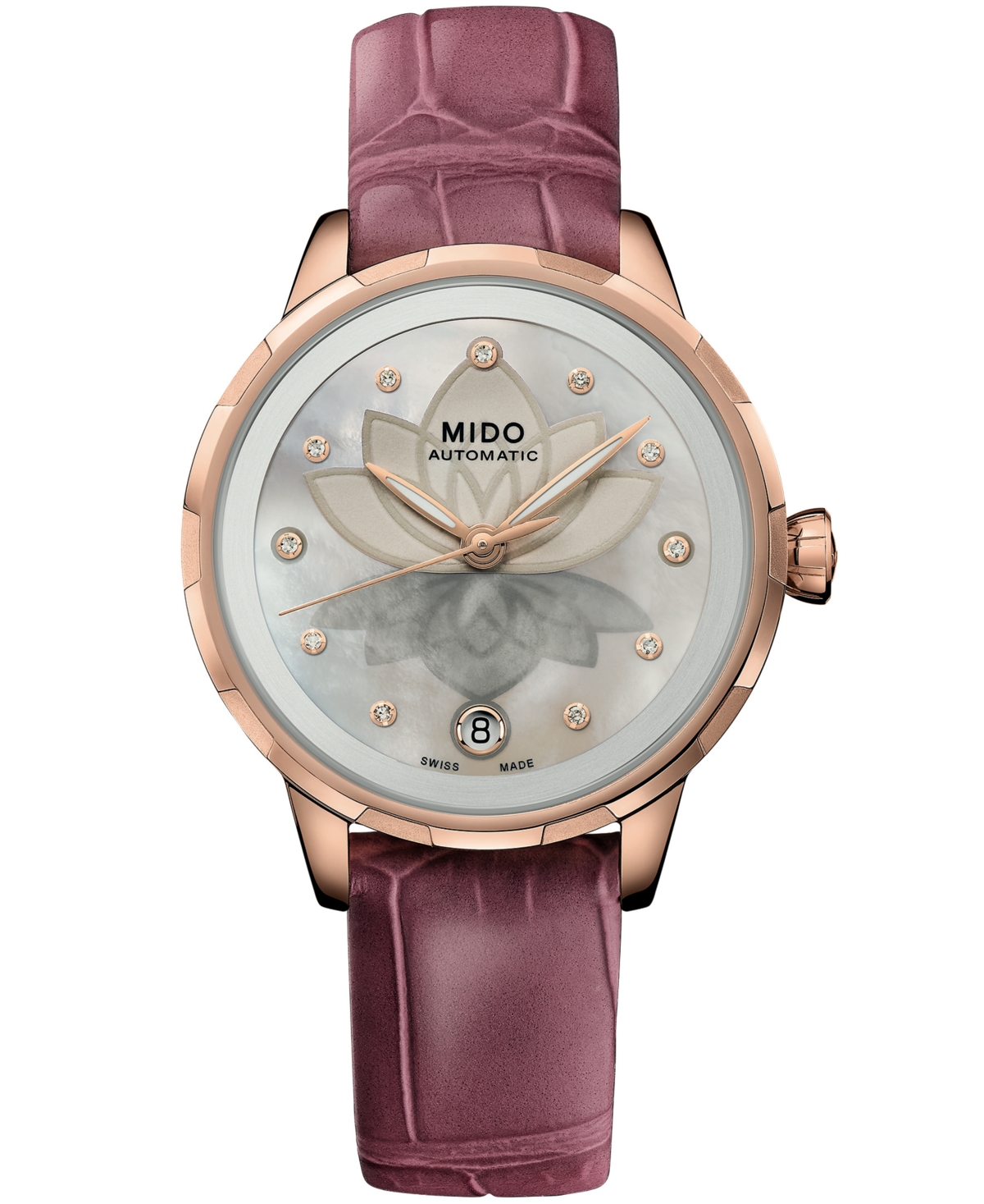 Mido Women's Swiss Automatic Rainflower Night Leather Watch, 34mm