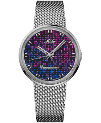 Men's Automatic Swiss Commander 1959 Pixel Silver-Tone Stainless Steel Mesh Bracelet Watch 37mm