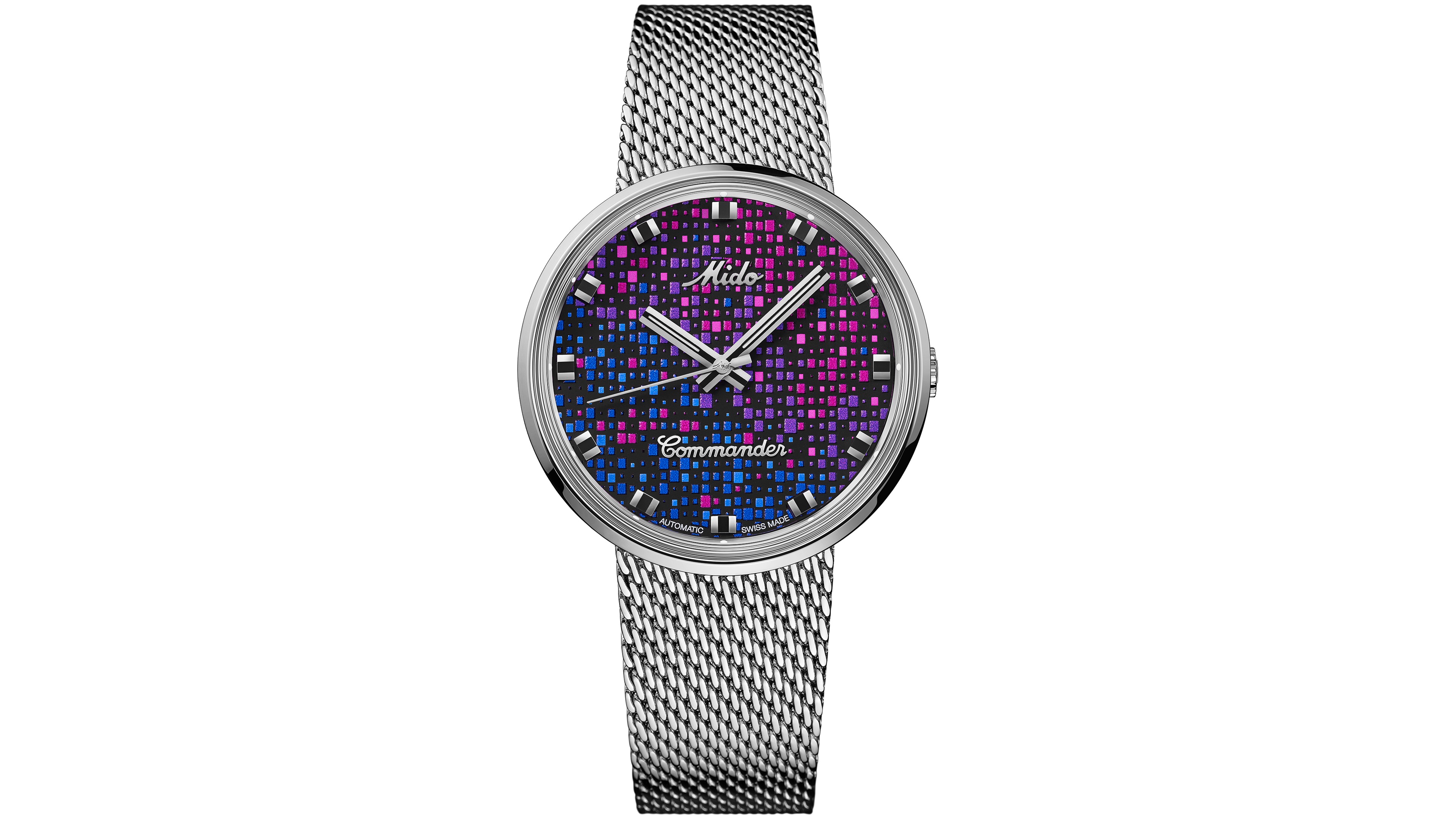 Mido Men's Automatic Swiss Commander 1959 Pixel Silver-Tone Stainless Steel Mesh Bracelet, 37mm
