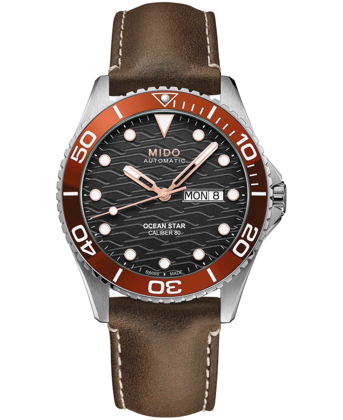 Mido Men's Swiss Automatic Ocean Star 200C Brown Leather Watch, 42.5mm
