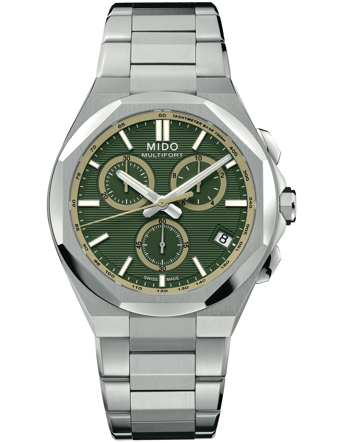 Mido Men's Swiss Quartz Chronograph One Crown Green Dial Stainless Steel Watch, 42mm - Green