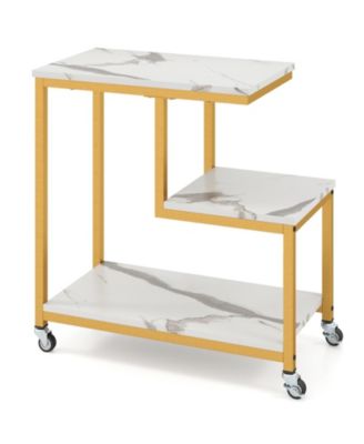 G Shaped Side Table 3 Tier Mobile End Table with Open Shelves