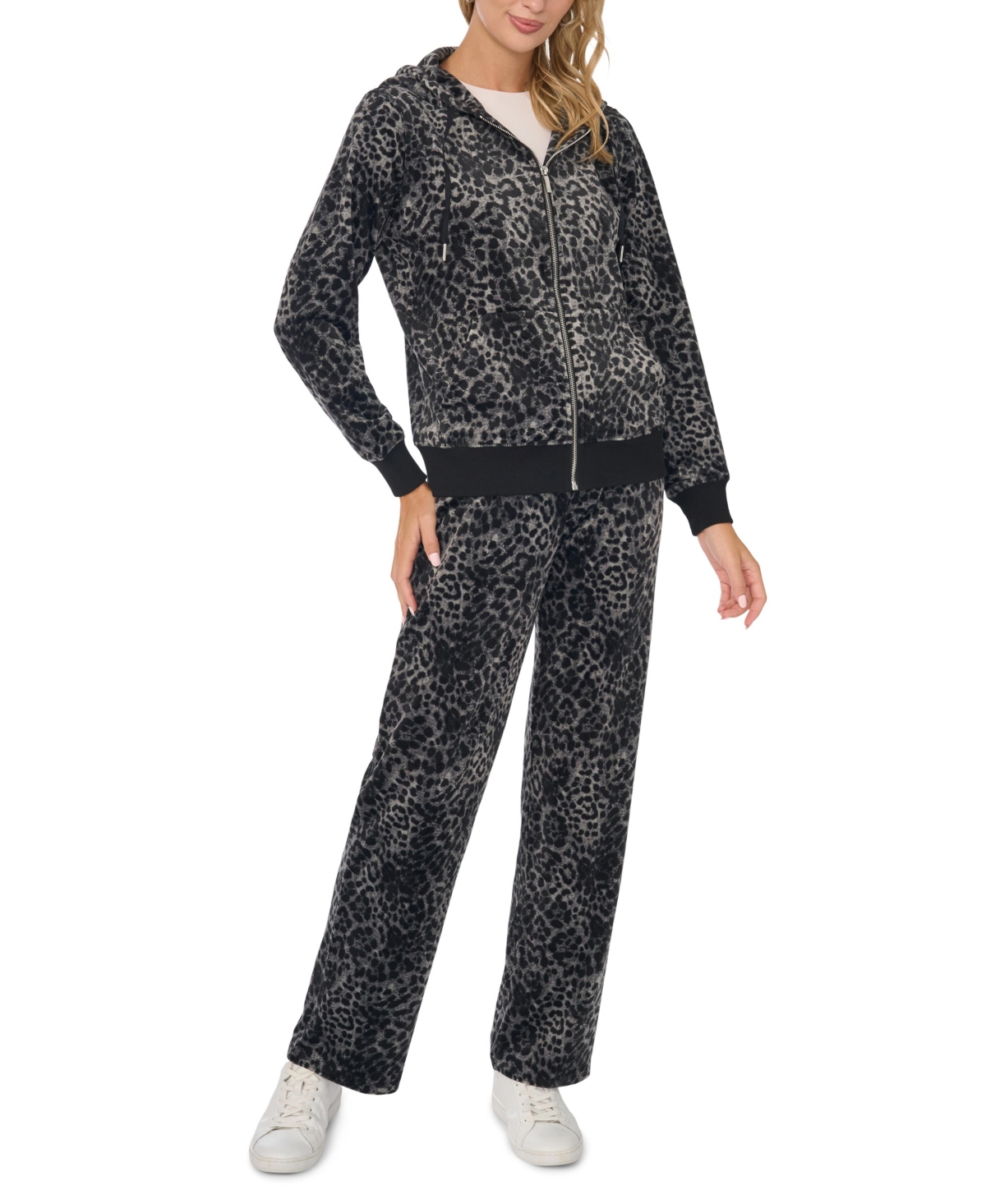 Vince Camuto Women's Velour Animal-Print Drawstring-Waist Straight-Leg Pants
