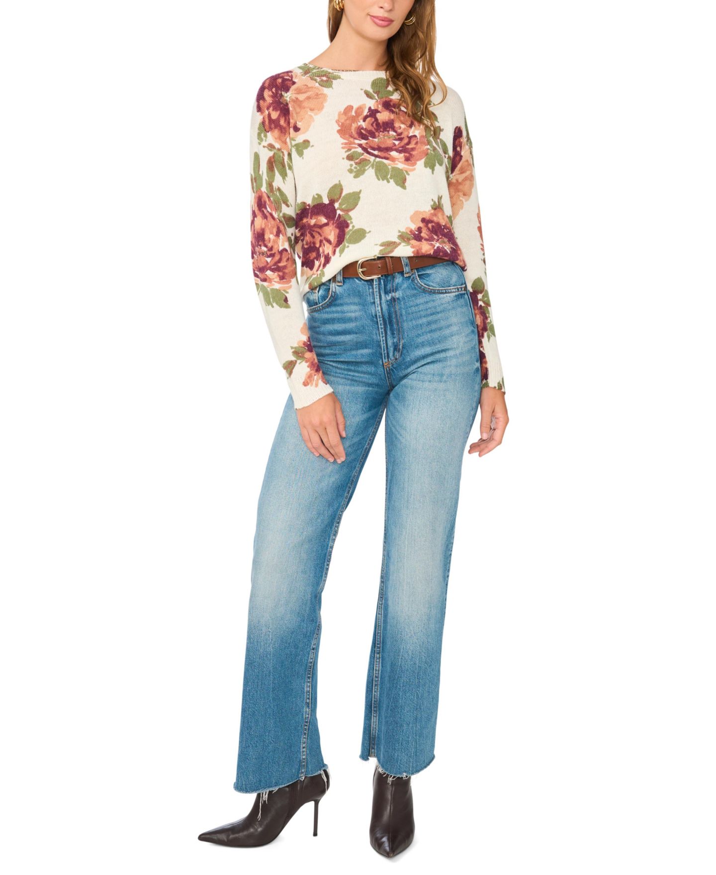Женский свитер Vince Camuto Floral Lightweight Fitted Crewneck, цвет: Берёзовый — фото 2