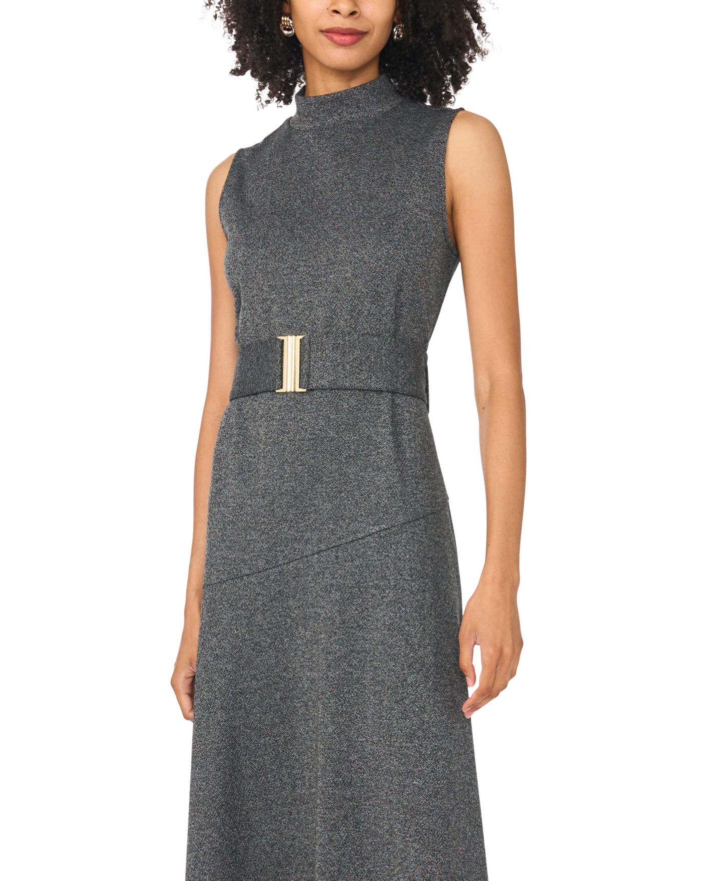 Женское платье Vince Camuto High Mock-Neck A-Line Sleeveless Midi, цвет: Средний меланжевый серый — фото 2