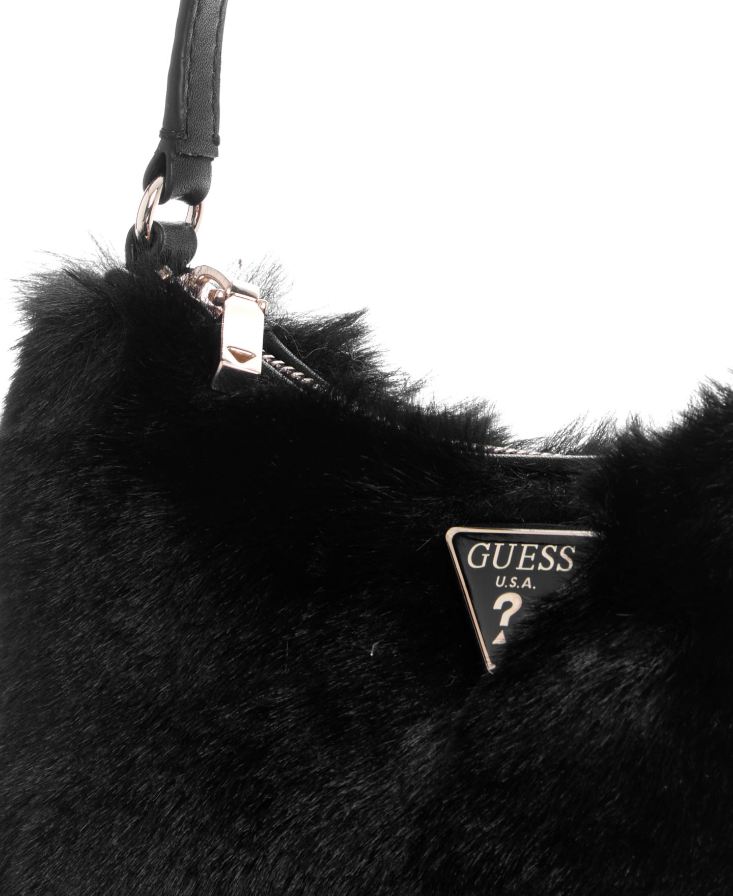 Маленькая сумка на плечо Guess из искусственного меха с блеском, цвет: Чёрный — фото 4