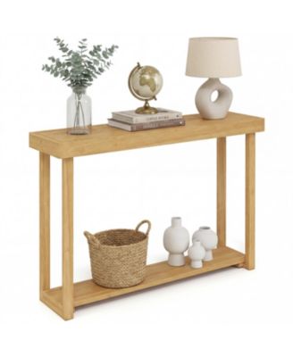 46 Inch Solid Wood Console Table 2 Tier Narrow Farmhouse Sofa Table, Natural