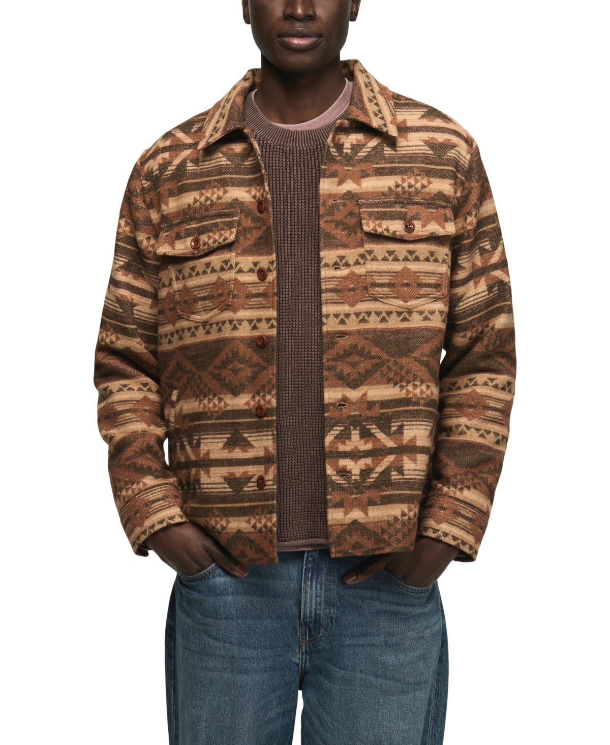 Lucky Brand Men's Humboldt Western All-Over Jacquard Shirt Jacket