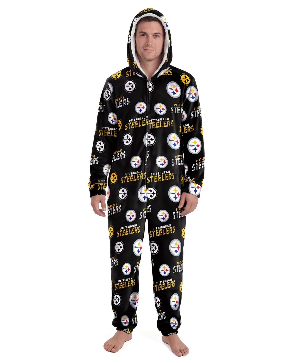 Concepts Sport Men's and Women's Pittsburgh Steelers Sidekick Sherpa-Lined Hood Microfleece Union Suit - Black