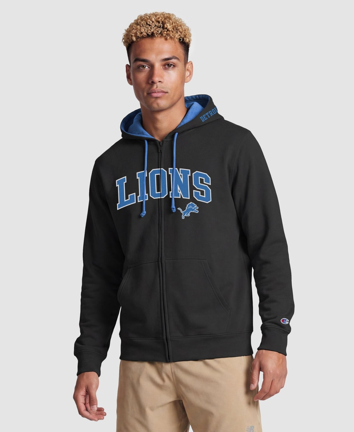 Champion Men's Detroit Lions Full-Zip Graphic Hoodie - Black, Blue