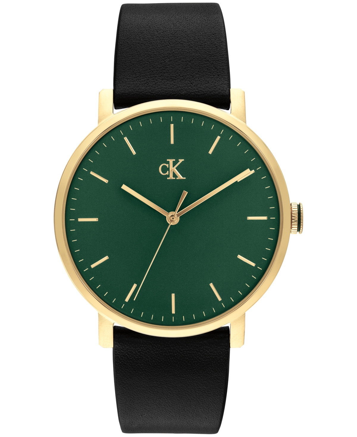 Calvin Klein Men's Quartz Real Black Leather Watch 40mm - Green
