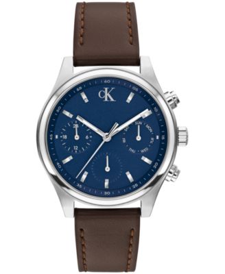 Men's Quartz Chronograph Brown Leather Watch 38mm