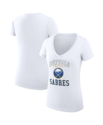 Women's White Buffalo Sabres Super-Slim Fit Lightweight Team Logo Graphic V-Neck T-Shirt