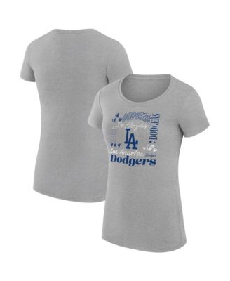 Women's Heather Gray Los Angeles Dodgers Super-Slim Fit Lightweight Collage Team Graphic Crew Neck T-Shirt
