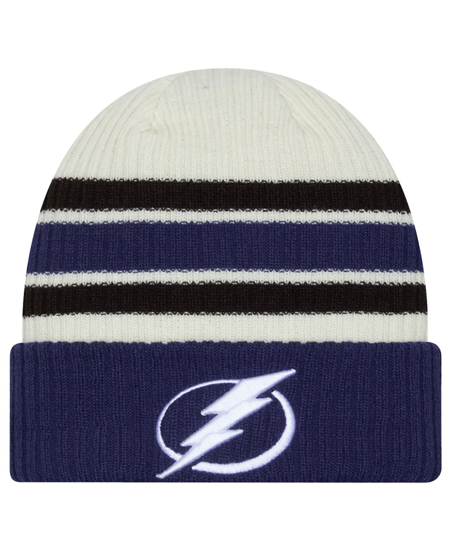 Мужская шапка New Era Cream/Blue Tampa Bay Lightning Vintage Cuffed Knit Hat — фото 1