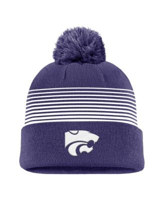 Men's Purple Kansas State Wildcats 2026 On-Field Peak Cuffed Knit Hat with Pom