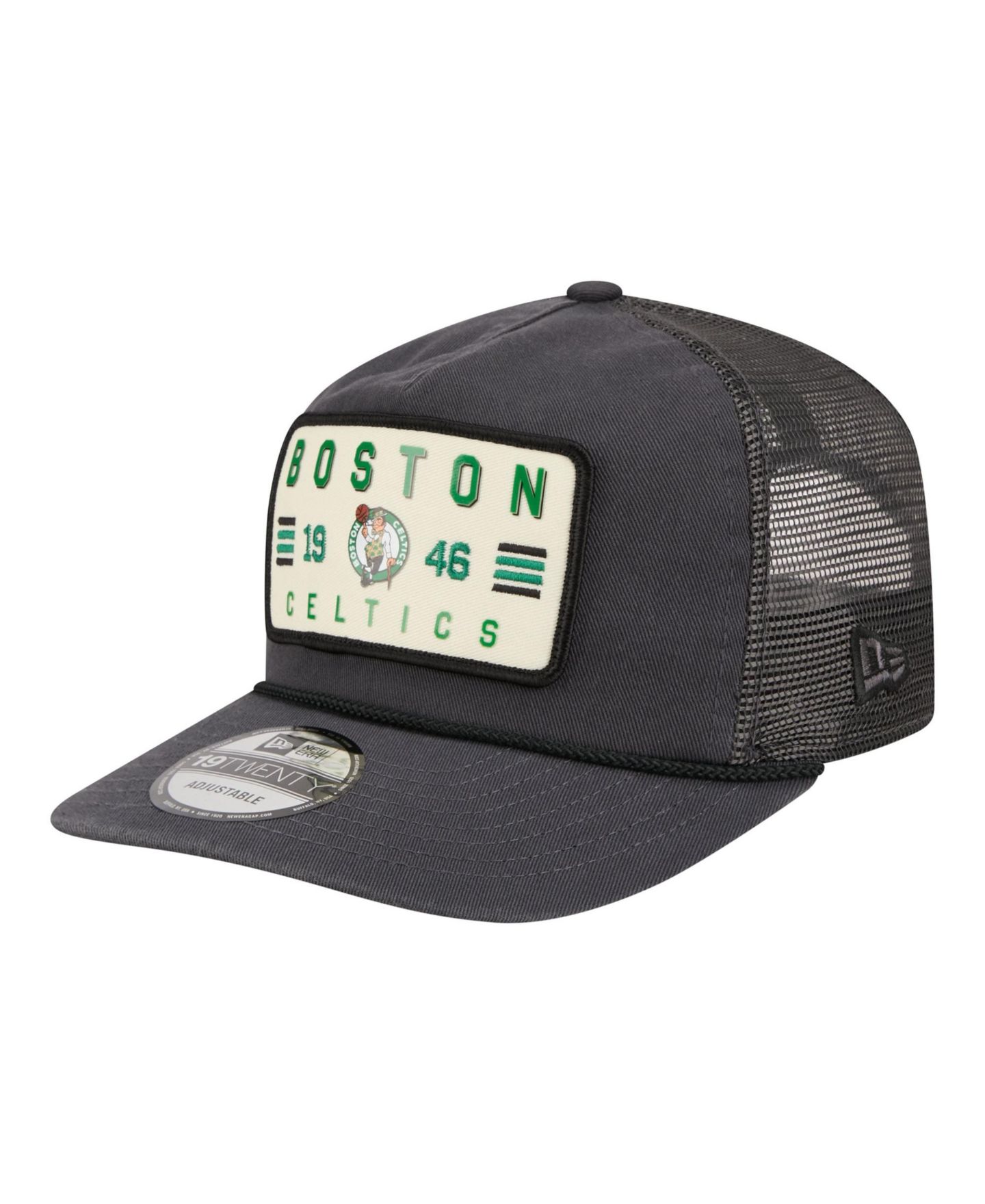 Мужская кепка New Era Charcoal Boston Celtics Washed Patch 19TWENTY Adjustable Trucker Hat — фото 1