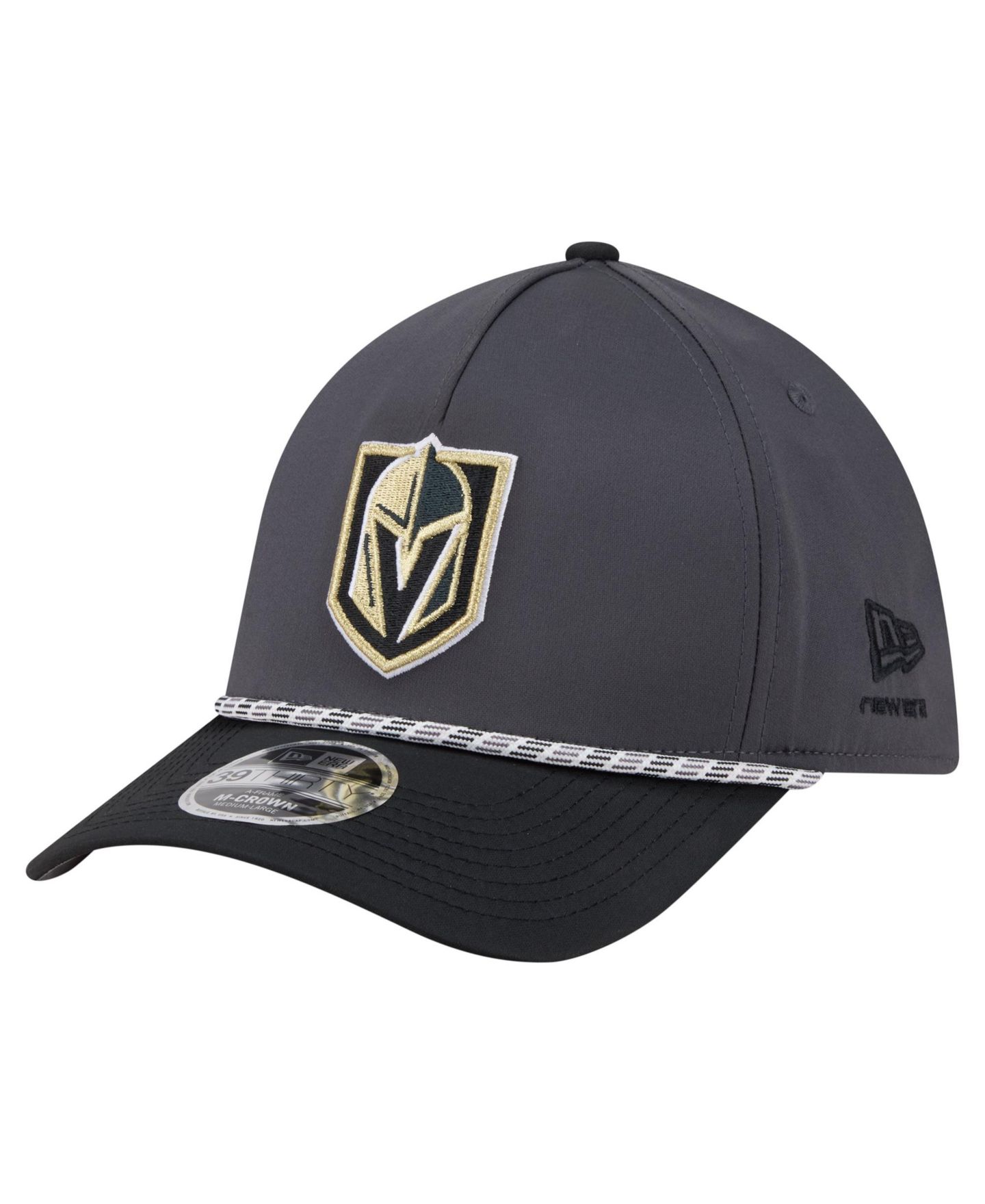 Мужская кепка New Era Charcoal/Black Vegas Golden Knights 2-Tone Featherweight 39THIRTY A-Frame M-Crown Flex Hat — фото 1