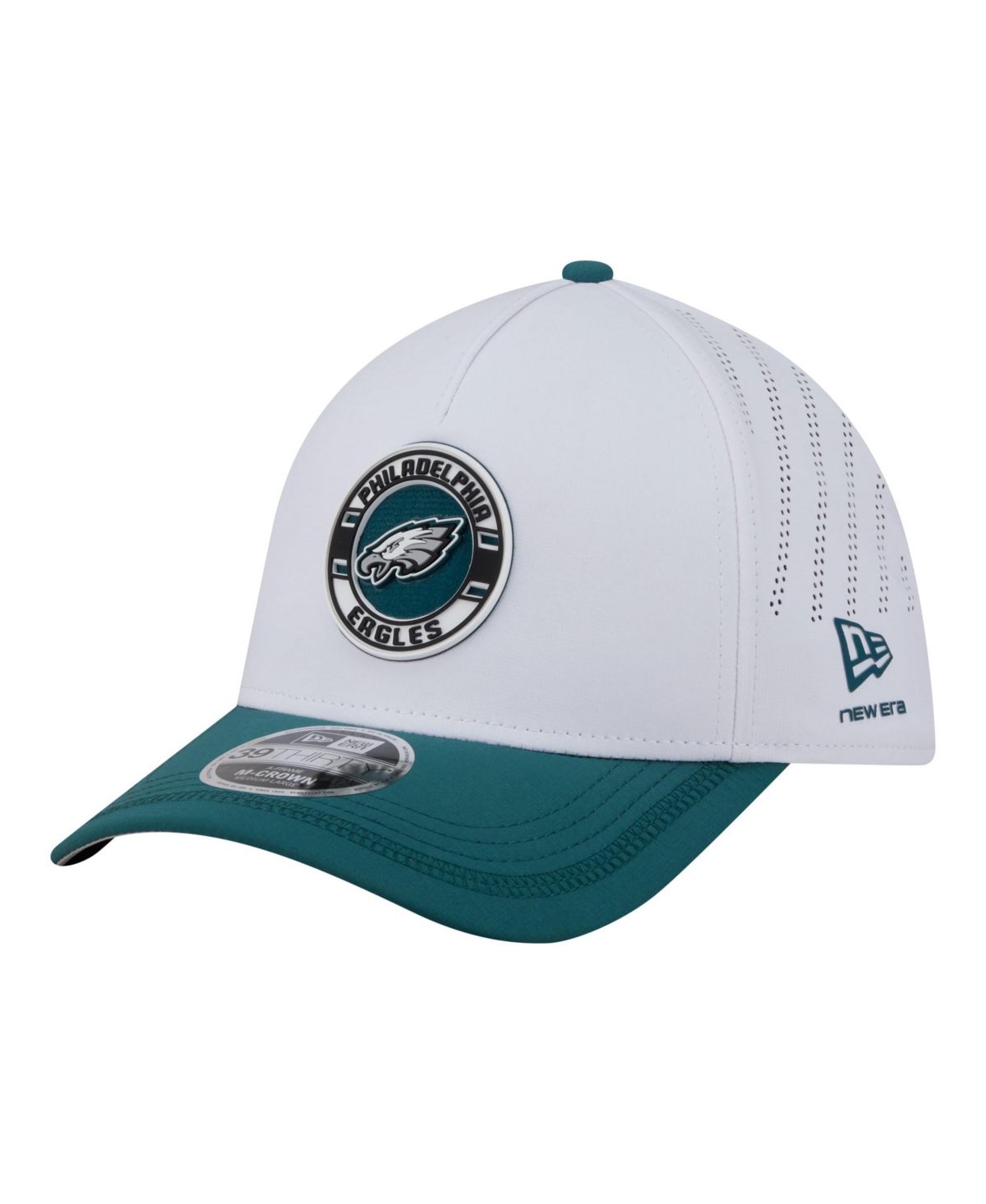 Men's New Era White/Midnight Green Philadelphia Eagles Patch 39THIRTY A-Frame M-Crown Perforated Flex Hat