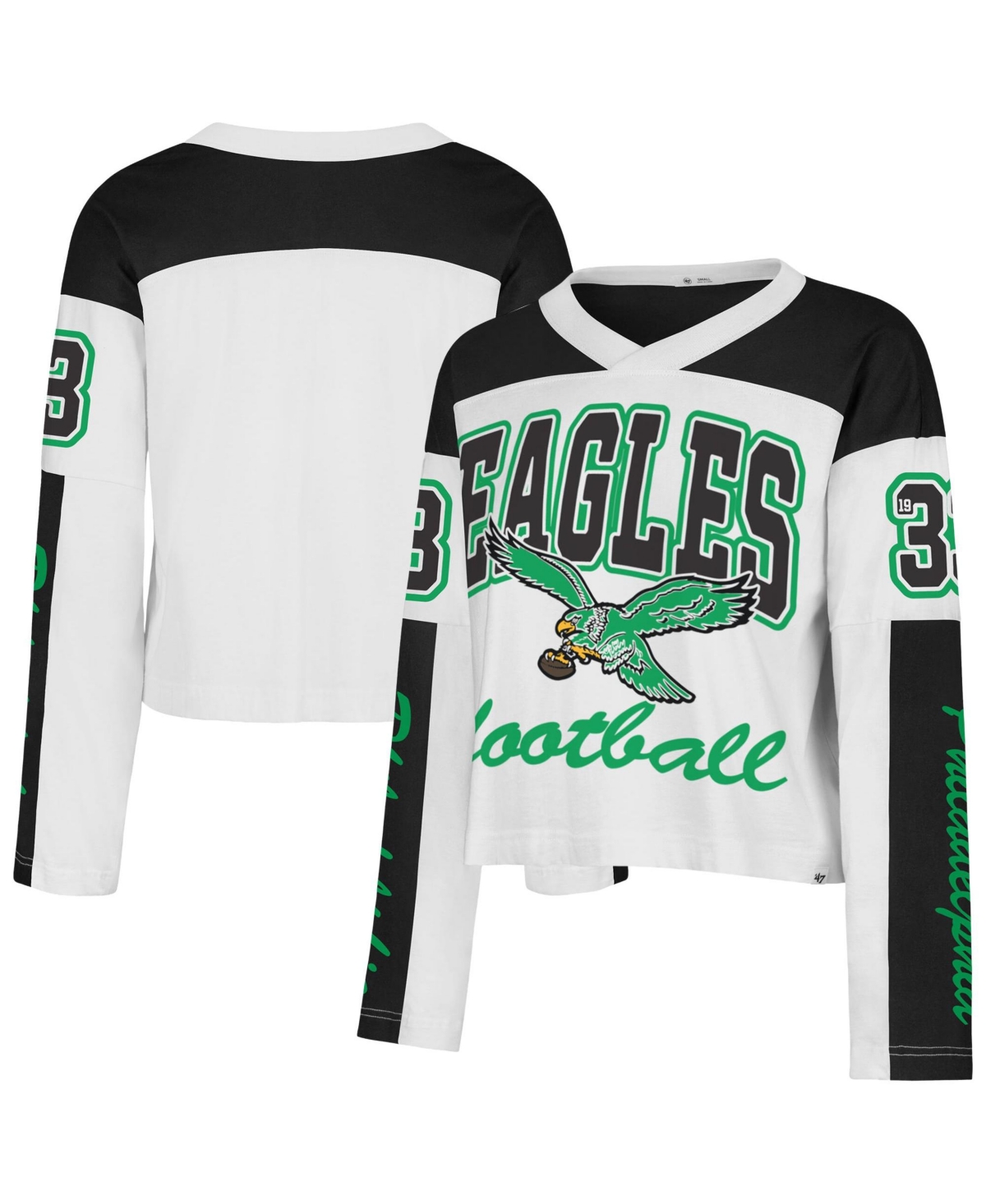 Women's '47  White Philadelphia Eagles Exclamation Metro V-Neck Long Sleeve Jersey T-Shirt