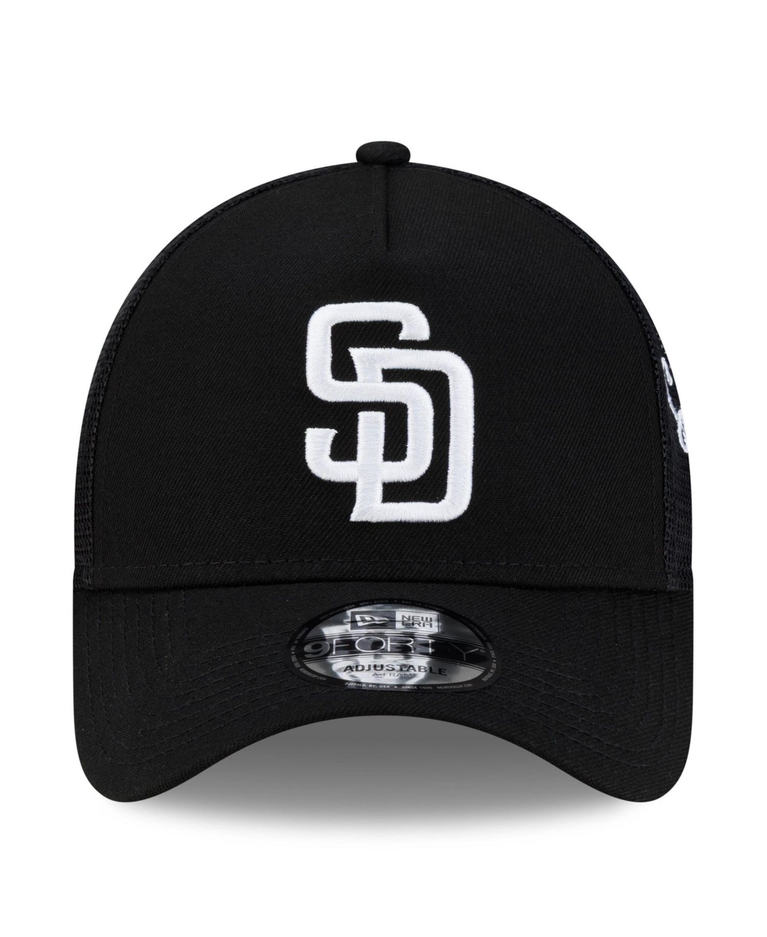 Men's Black San Diego Padres Side Script 9FORTY A-Frame Trucker Adjustable Hat