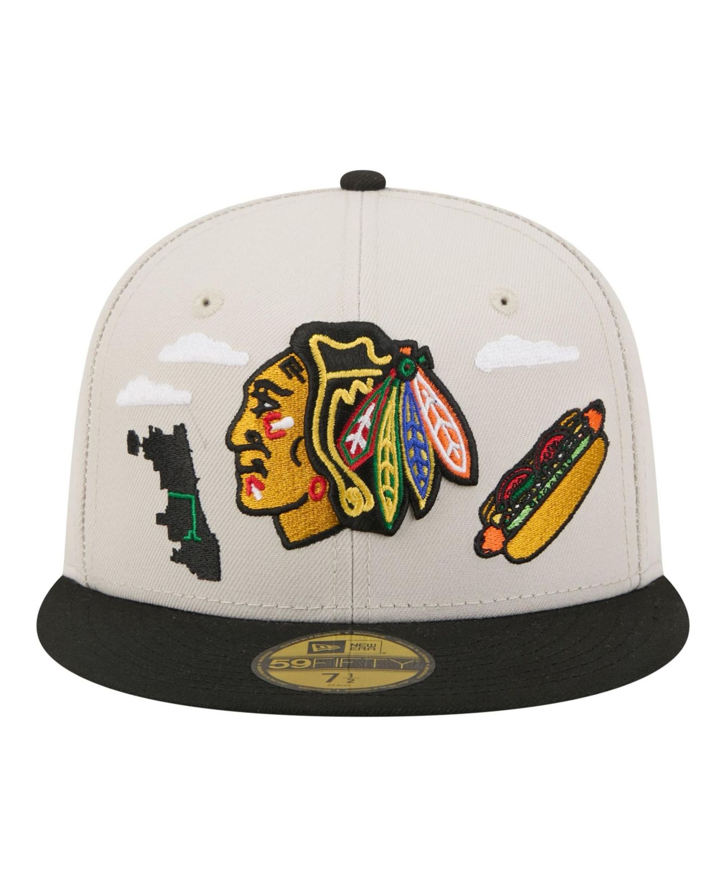 Мужская кепка New Era Tan/Black Chicago Blackhawks Localized City Icon 59FIFTY Fitted Hat — фото 2