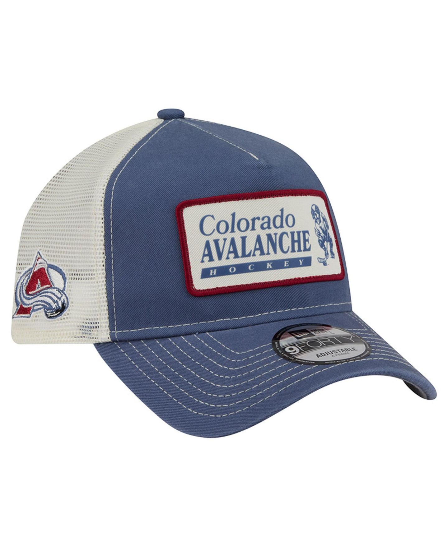 Мужская кепка New Era Navy/White Colorado Avalanche Skater Patch A-Frame 9FORTY Adjustable Trucker Hat — фото 1