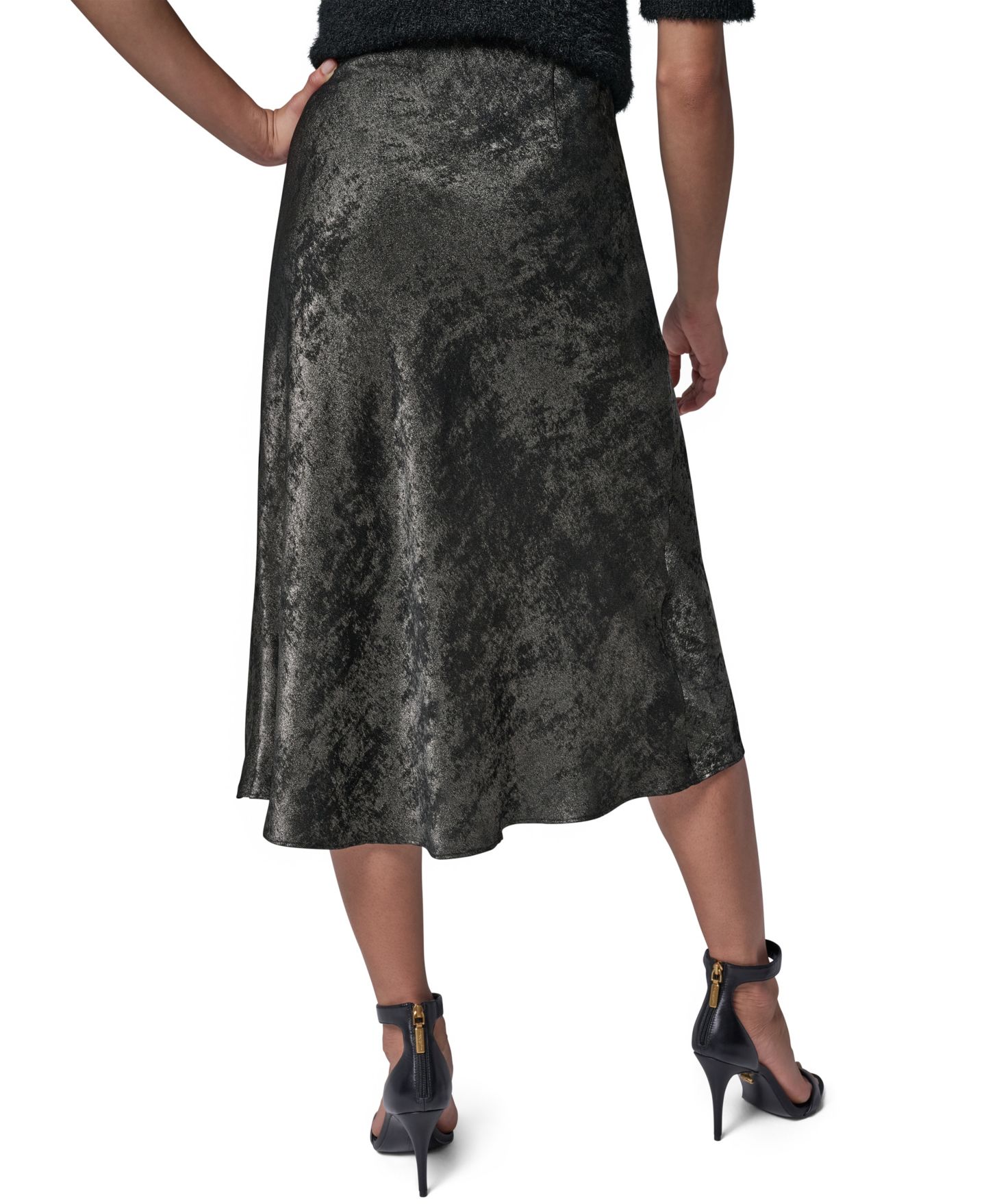 Женская юбка Donna Karan New York A-Line Midi Foil, цвет: Чёрный / Графитовый — фото 4