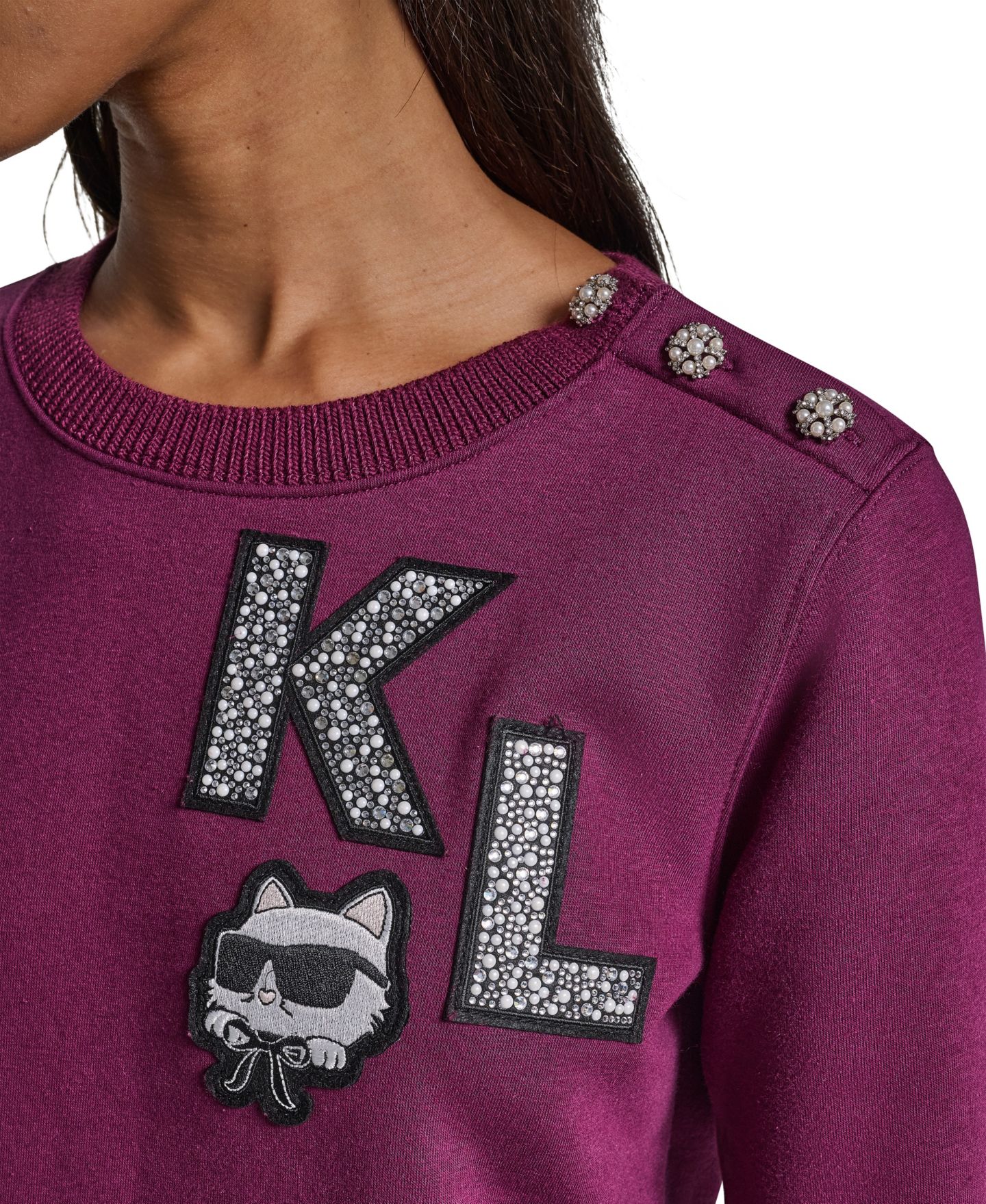 Женское платье KARL LAGERFELD PARIS KL Patch Long-Sleeve Crewneck Sweater Dress, цвет: Вишнёвый — фото 5