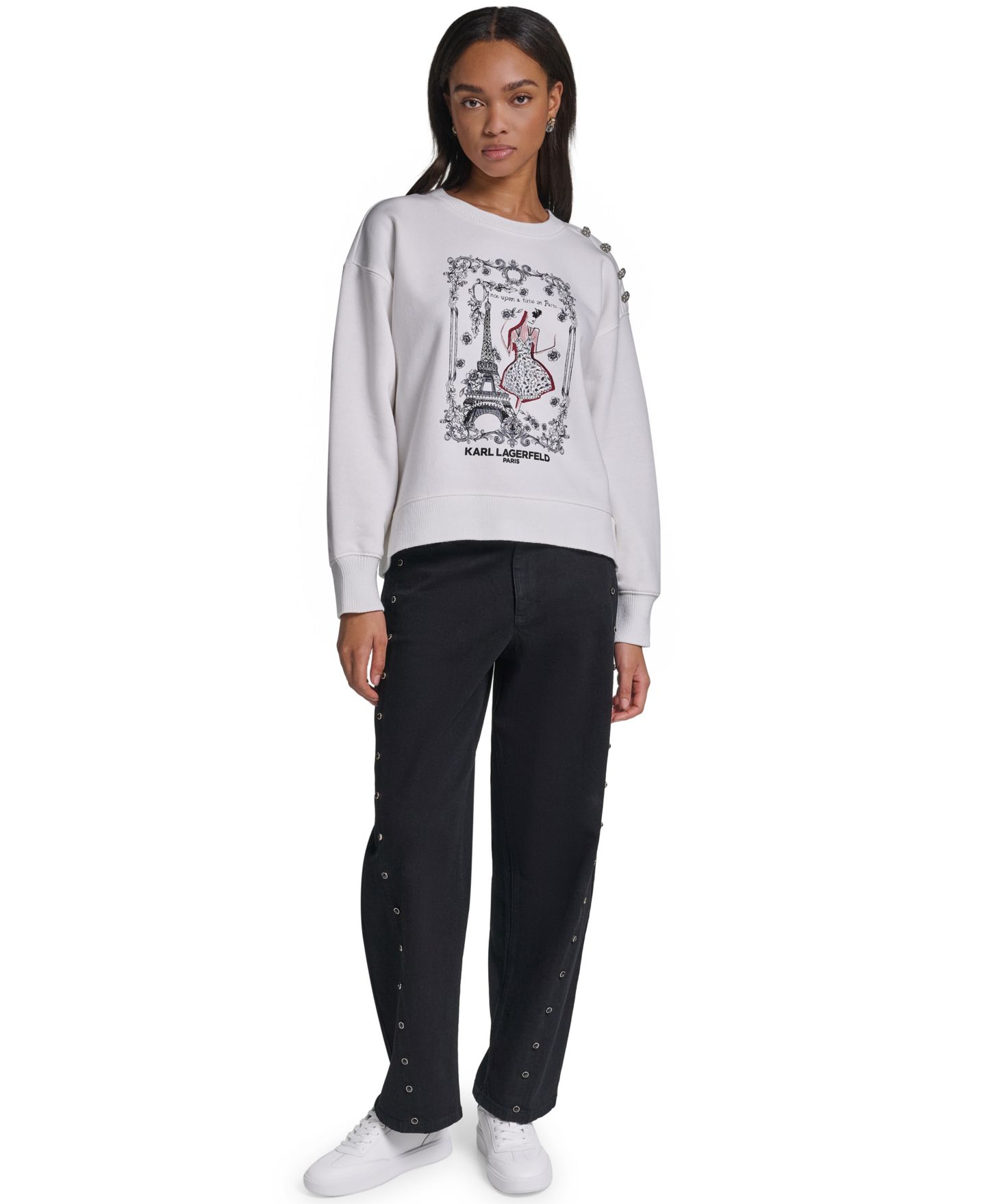 Женская толстовка KARL LAGERFELD PARIS Paris Scene Graphic Crewneck Long-Sleeve Sweatshirt, цвет: Мягкий белый — фото 2