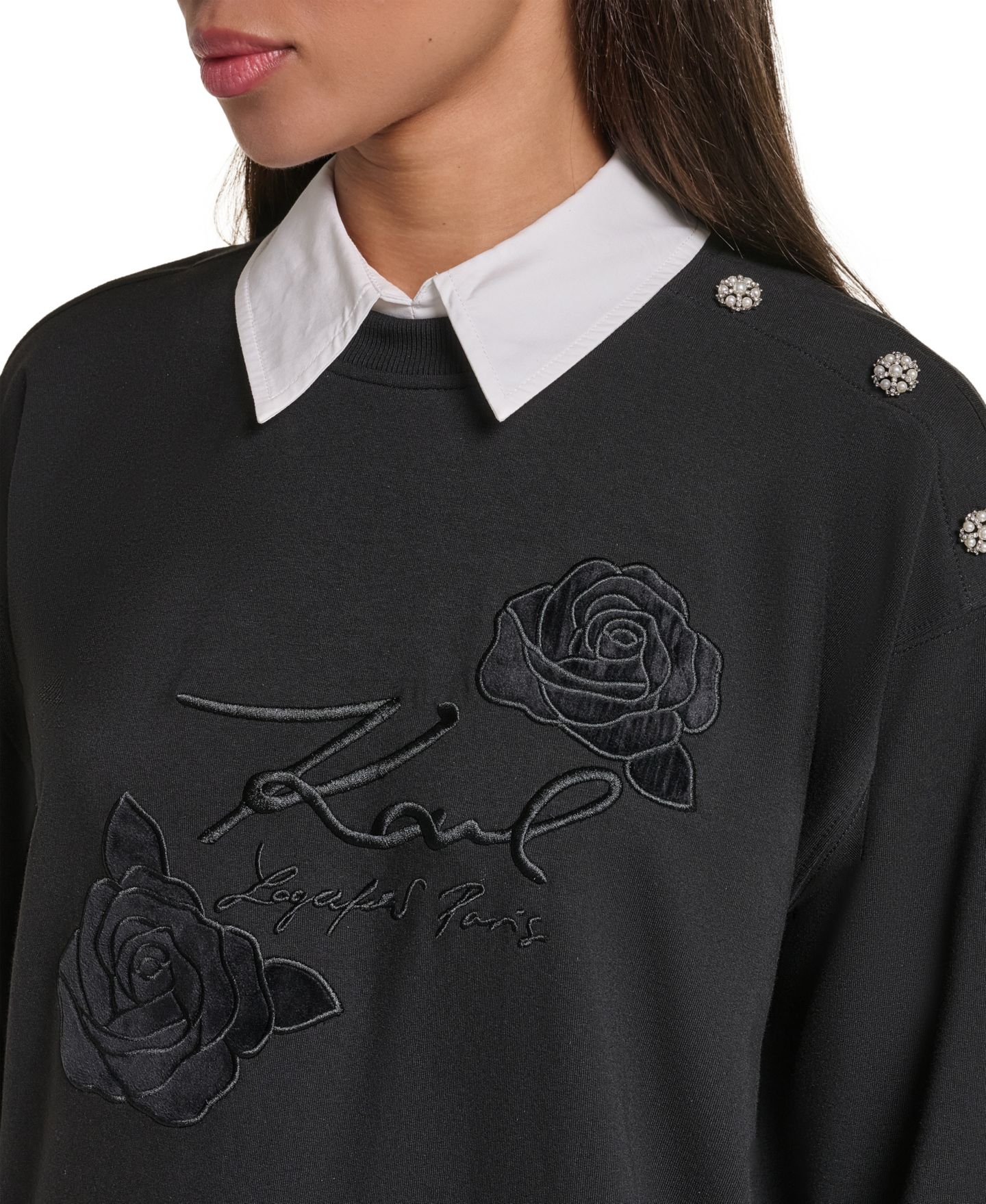 Женский свитшот KARL LAGERFELD PARIS Collared Twoffer Oversized Sweatshirt, цвет: Чёрный — фото 5
