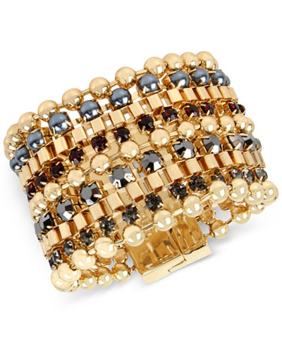 Kenneth Cole New York Gold-Tone Imitation Pearl and Stone Multi-Row Bracelet