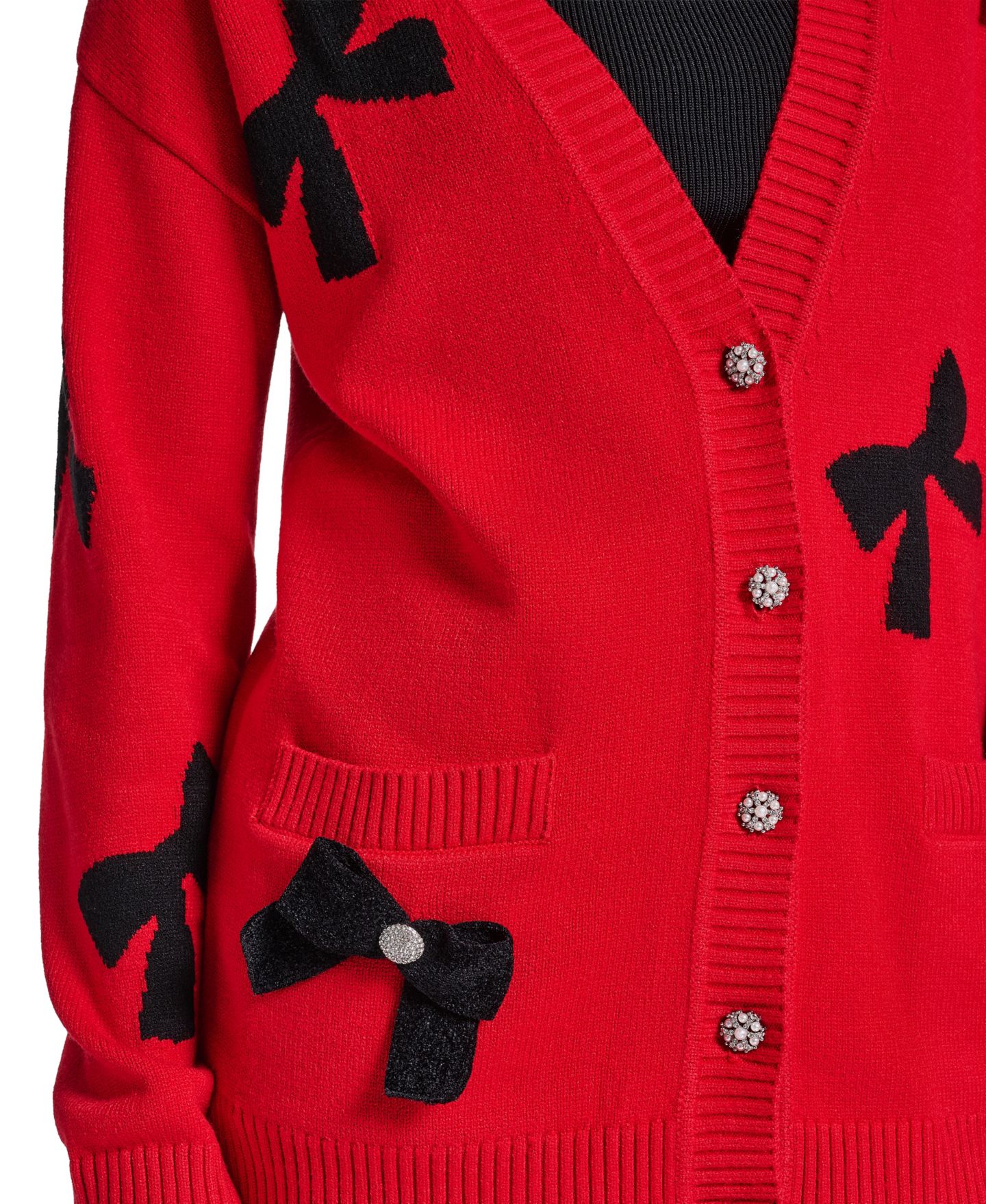 Женский кардиган KARL LAGERFELD PARIS Bow Long-Sleeve V-Neck, цвет: Красный / Чёрный — фото 6