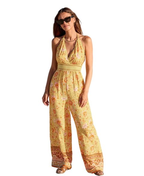 Женский комбинезон Cupshe Halter Neck Floral Jumpsuit, цвет: Оранжевый