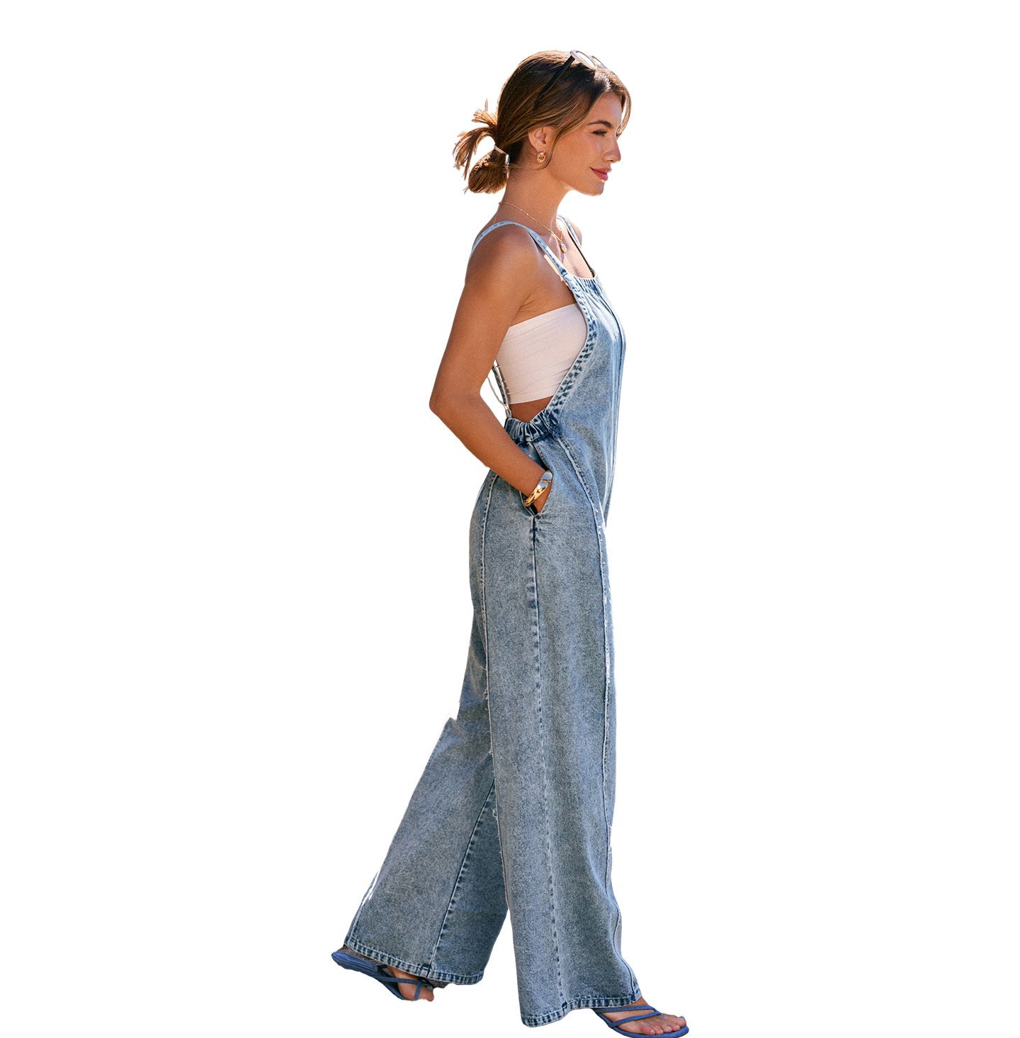 Женский комбинезон Cupshe Square Neck Denim Jumpsuit, цвет: Пастельный синий — фото 2