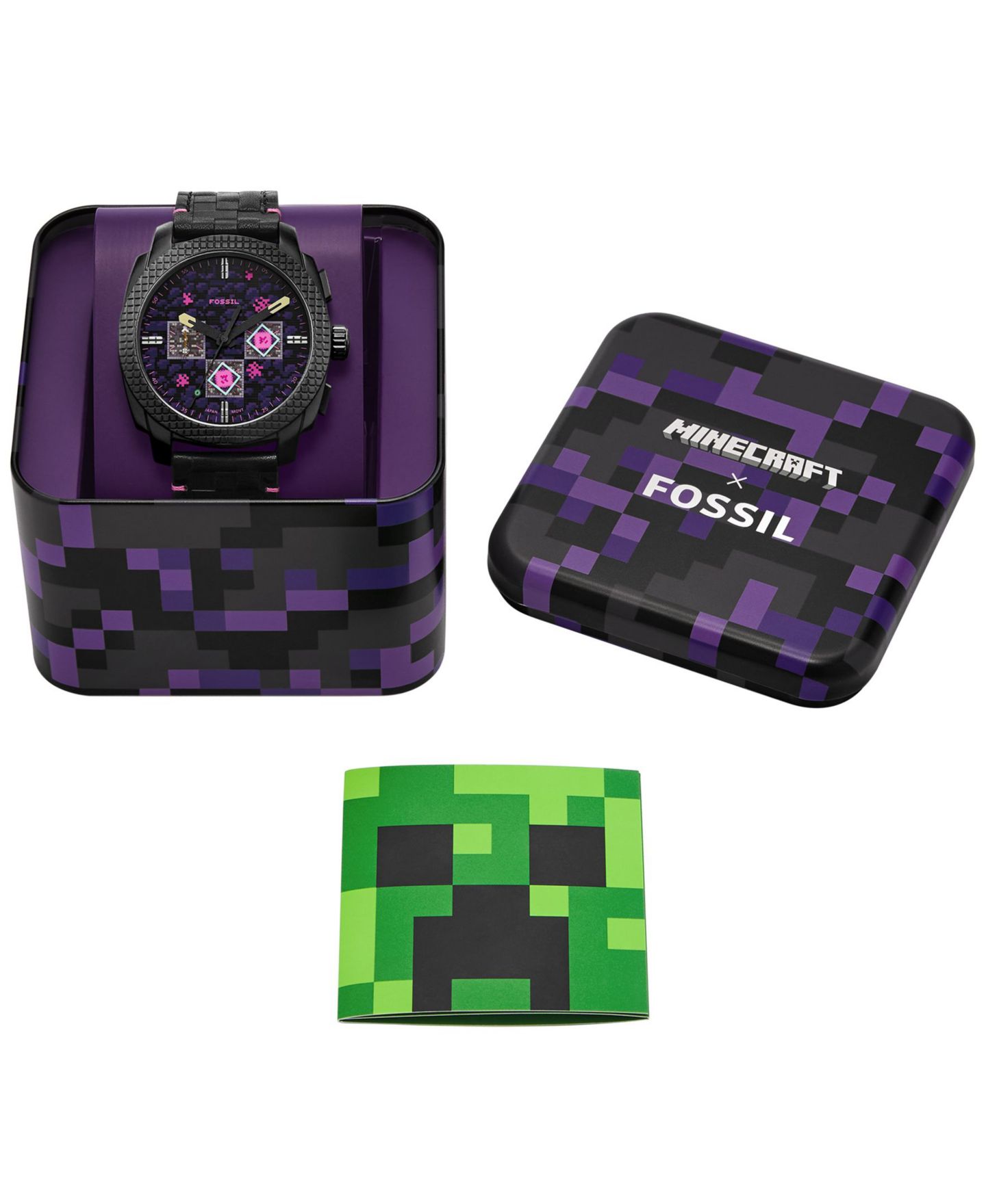 Часы Fossil Unisex Minecraft Quartz The End Leather Watch 44mm — фото 6