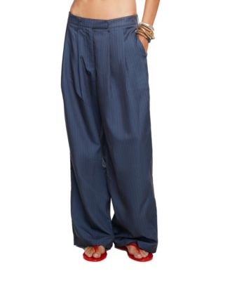 Women's Hills Pleated Pinstripe-Print Wide-Leg Trousers