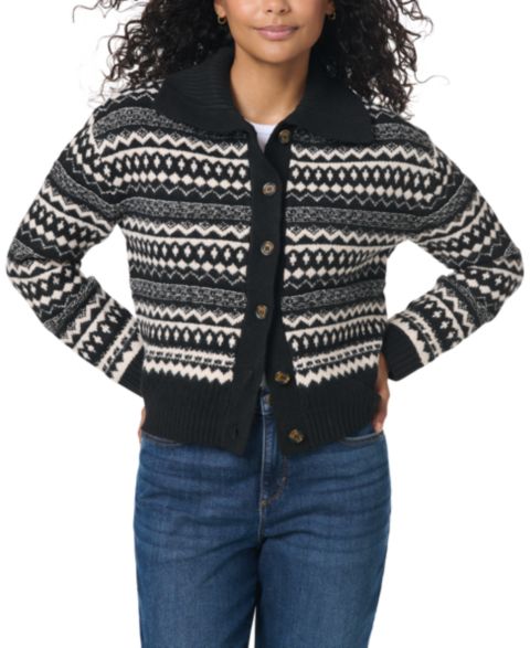 Женский кардиган Gloria Vanderbilt Fair Isle Sweater Cardigan, цвет: Чёрный белый комбинированный