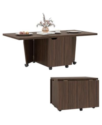 Foldable Coffee Table with Storage Cabinet Extendable Center Table Oak