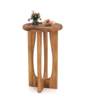 14 Inch Farmhouse End Table with Round Tray Top and Wood Cross Legs