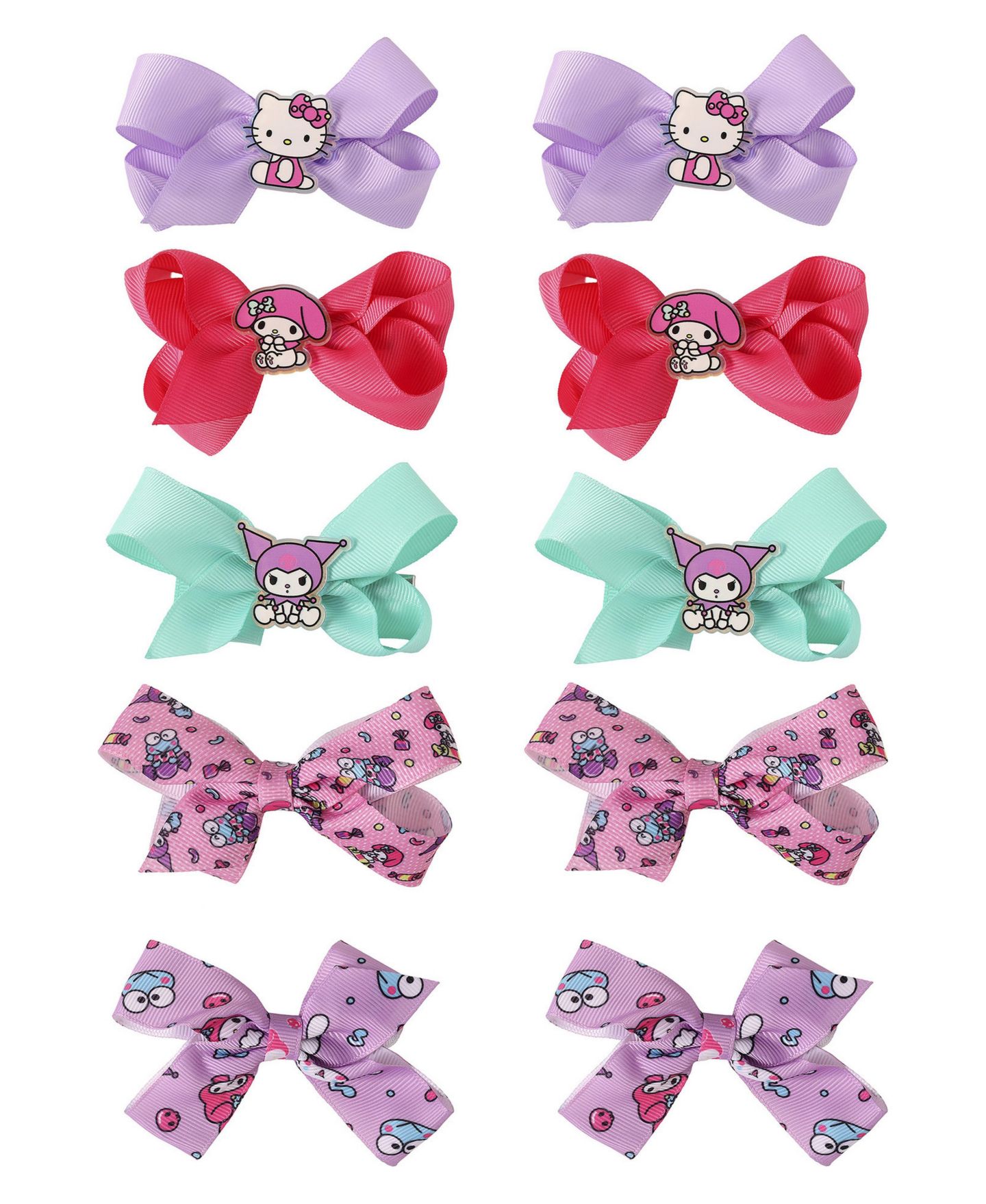 Аксессуары для волос Hello Kitty and Friends Officially Licensed Alligator Clip Hair Bow Clips, 10-Piece Set для девочек, цвет: Фиолетовый — фото 1