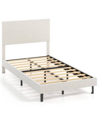 Twin Full Queen Size Velvet Bed Frame Upholstered Platform Bed with Chevron Headboard