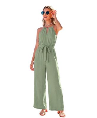 Women's Halter Keyhole Wide-Leg Jumpsuit