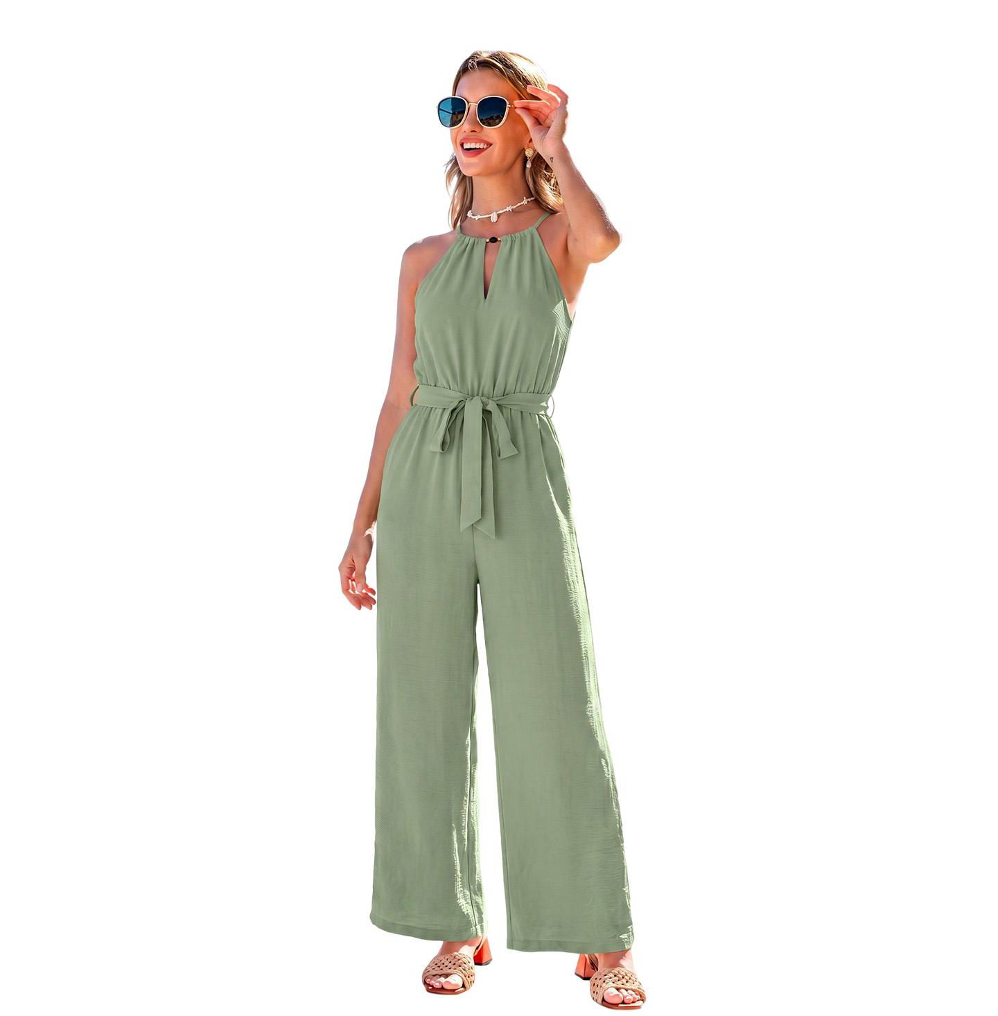 Женский комбинезон Cupshe Halter Keyhole Wide-Leg Jumpsuit, цвет: Пастельный зелёный — фото 1