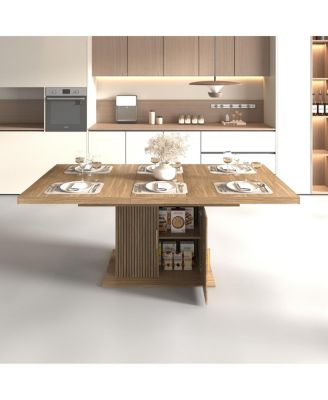 Modern Expandable Dining Table with Storage for 6-10