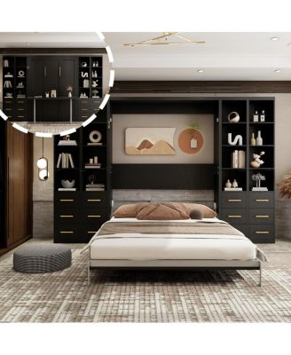 Hidden Wall Bed with Desk and 4 Cabinets, Modern Queen Size