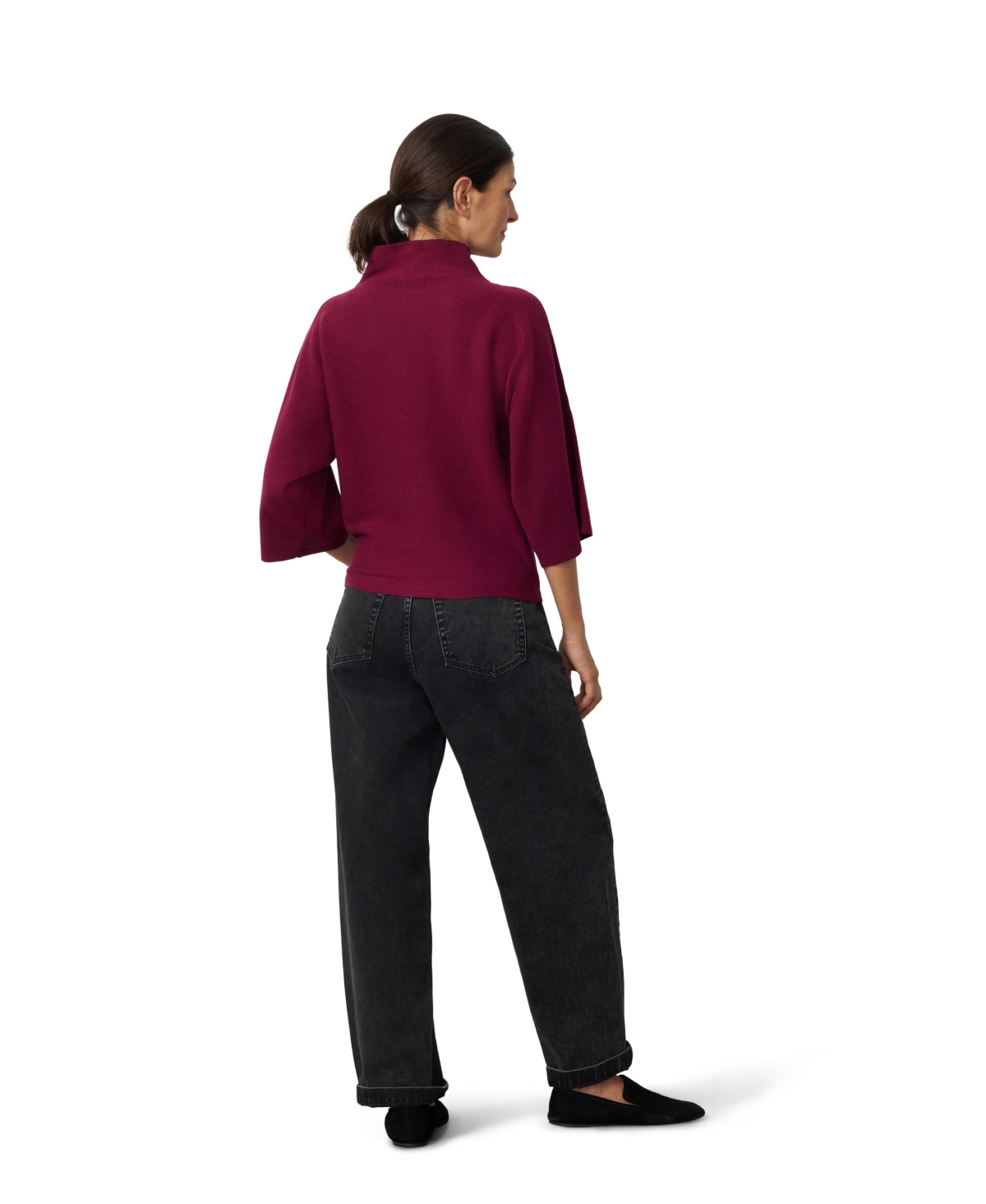 Cable & Gauge Women's Mock Neck Rib-Knit Dolman Sweater